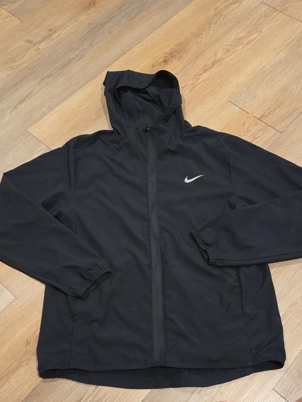 Nike Black Hooded Windbreaker with White Swoosh Very Light Weight